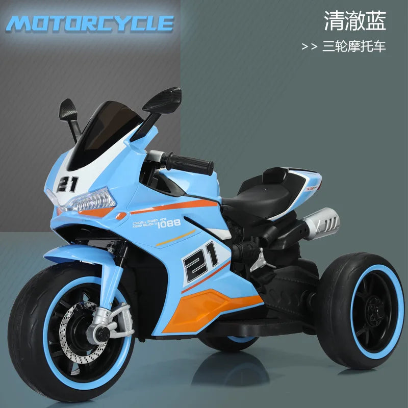 Kids 3 Wheel Electric Motorcycle Ride On Toy Car Rechargeable Dual Drive Remote Control with LED Lights Music for Baby Toddler