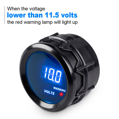 2" 52mm Car Voltmeter Gauge Kit 8-16V Blue Digital LED Volt Gauge Voltage Meter With Red Warning Light For Car Truck Vehicle