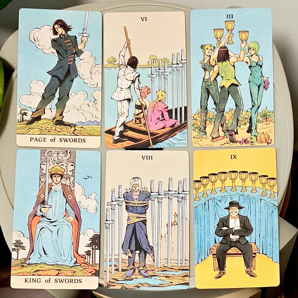 JOJOTarot Cards Deck in Rigid Box, 80 Pcs Double-Sided Embossed Anime Tarot Cards Bizarre Adventure Tarot Deck 12*7cm