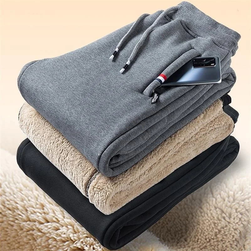 Thickened Fleece Lined Men's Sweatpants Loose Fit Casual Sporty Trousers Autumn Winter Style Youthful Pure Color Long Pants