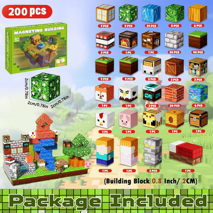 Magnetic Building Block Toy Mine World Stacking Creativity Bricks Forest Houses Architectural Model Set Kids for Boy Girls Gift