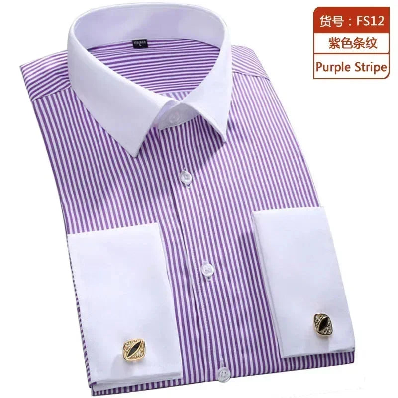 French Cufflinks Shirt, Men's Long Sleeve, Four Seasons Gentlemen's Shirt, One Piece, Multi color, Business Casual Shirt