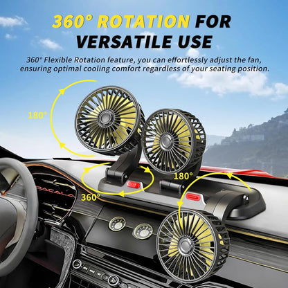 Car Fan 360° Adjustable 3 Head Air Fan Automotive Electric Fan USB/12V/24V Fan 2 Speeds Car Silent Fan For Home Desk Office&Car