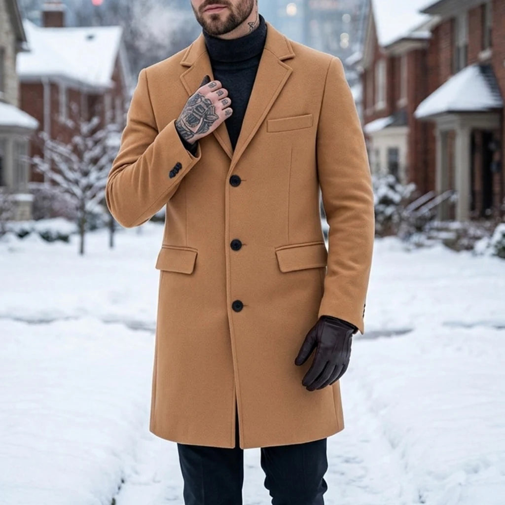 New Men's Casual Suit Jacket Autumn Winter Warm Outdoor Overcoat Single Breasted Trench Coat Street Men's Woolen Blend Jacket