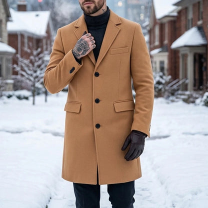 New Men's Casual Suit Jacket Autumn Winter Warm Outdoor Overcoat Single Breasted Trench Coat Street Men's Woolen Blend Jacket
