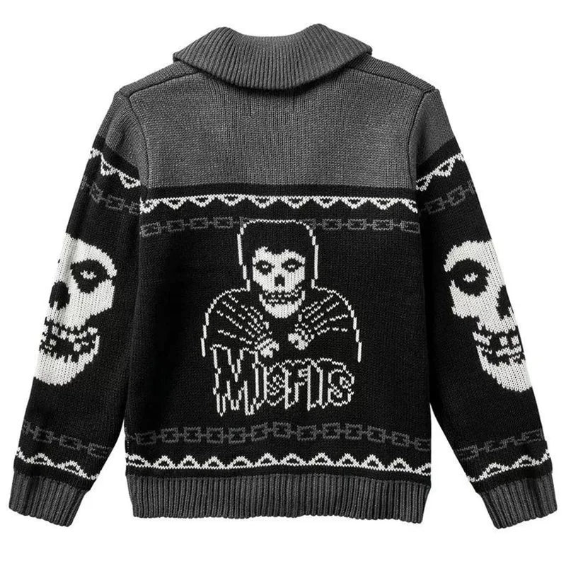Autumn Winter y2k Portrait Print Harajuku Men Sweater Fashion Men and Women Long Sleeves Warm Gothic Ghost Knitted cardigan Coat