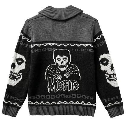 Autumn Winter y2k Portrait Print Harajuku Men Sweater Fashion Men and Women Long Sleeves Warm Gothic Ghost Knitted cardigan Coat