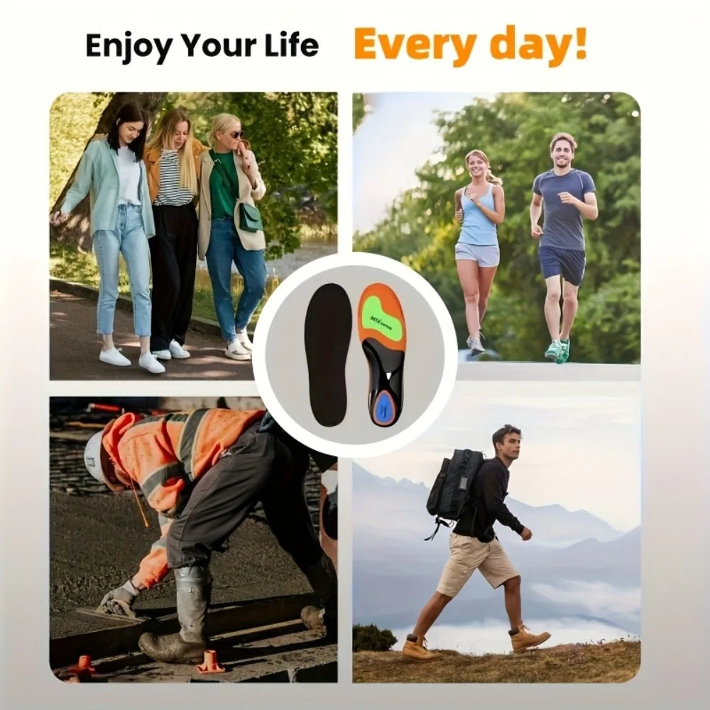Unisex High Arch Support Sports Orthotic Insoles, PU Shock-Absorbing Shoe Inserts for Flat Feet Relieve Foot Pain & Fatigue