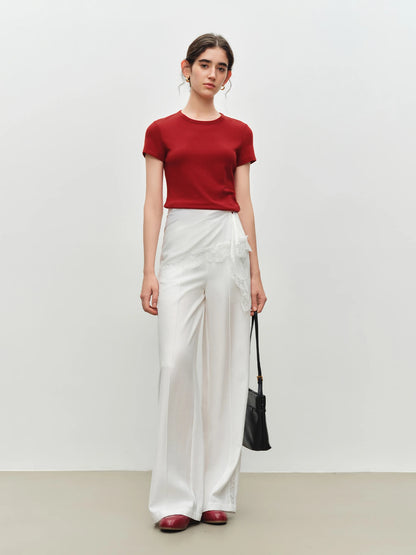 ZIQIAO Elastic Solid Basics Short-sleeved Slim-fit Knit T-shirt for Women New Summer 2026 Design Red Top Daily BF
