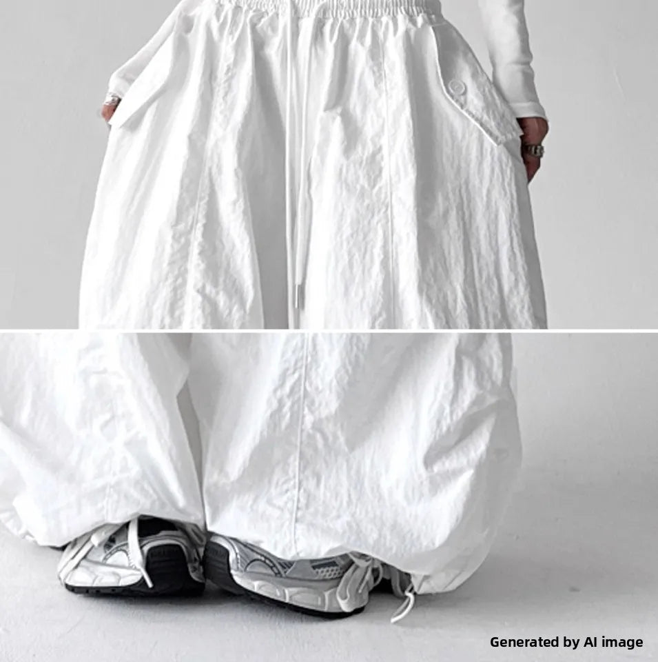 American Style High Waist Quick Dry Wide Leg Pants Women's Spicy Girl Slimming Casual Paratrooper Workwear Trendy White