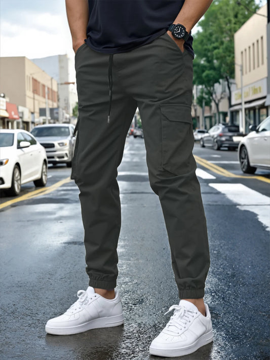 2026 Spring/Autumn New Men's Solid Color Casual Drawstring Pocket Work Pants Outdoor Loose and Comfortable Sports Jogging Pants