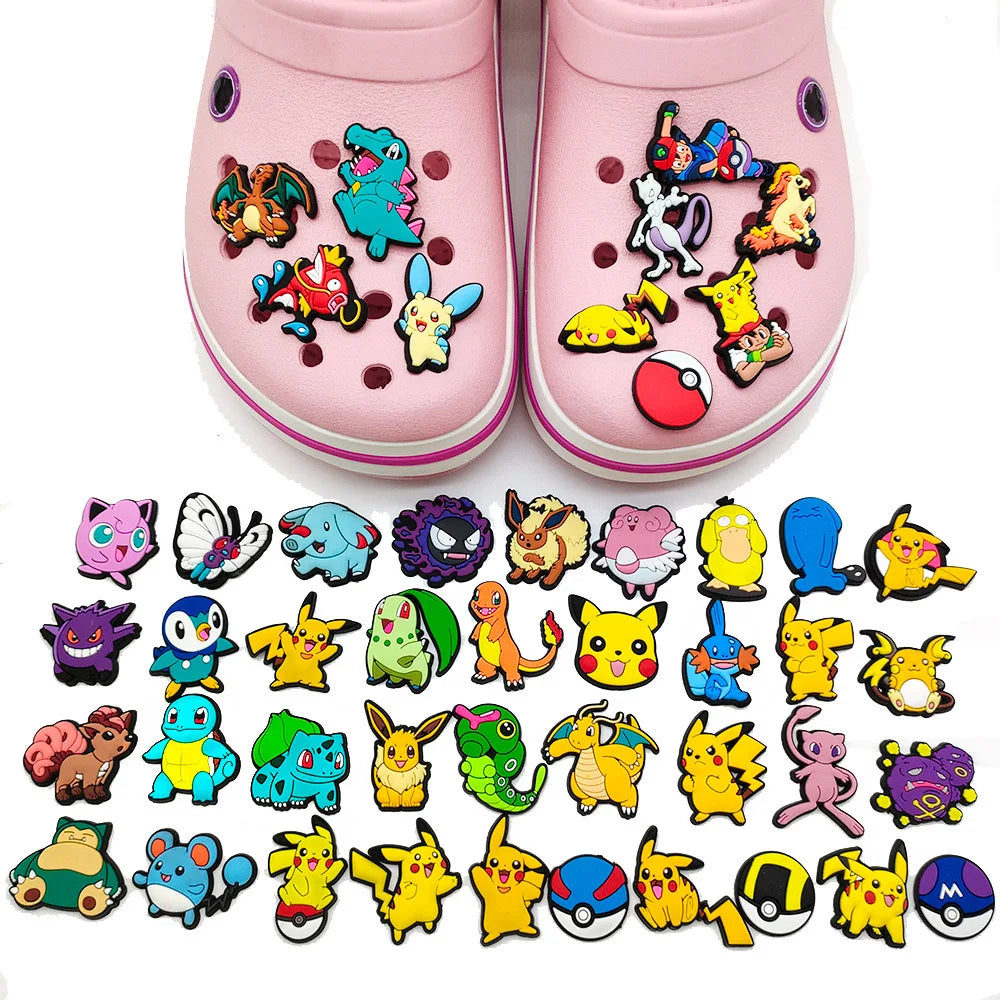 20-100Pcs Potdemiel Pokemon Shoe Charms Accessories DIY Bubble Slides Clogs Sandal Shoe Buckle Decoration For Kids X-mas Gifts