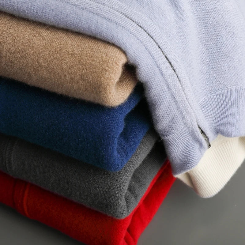 Autumn And Winter New Men's 100% Pure Wool Double-Sided Zipper Cardigan Coat Thickened Knitted Sweater Collar Coat