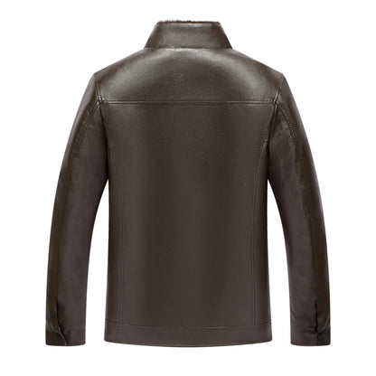 Men's Winter Thickened Stand-Collar Light Business Pu Leather Jacket