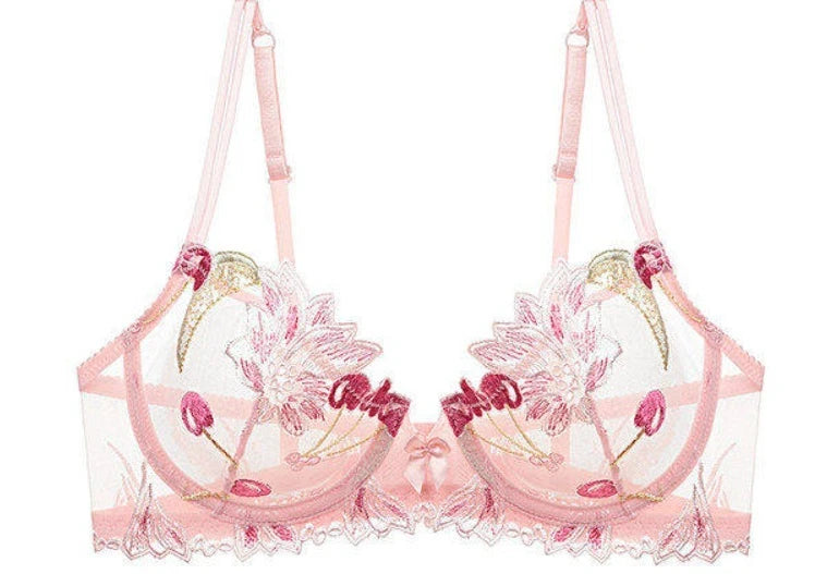 Sexy French Ultra Thin Lace Embroidery Underwire Bra Summer Minimizer Full Coverage Slimming For Busty Women Daily Wear 32-38ABC