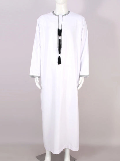 Large Loose Muslim Men's Round Neck Embroidered Robe Comfortable And Breathable Solid Color Long Style