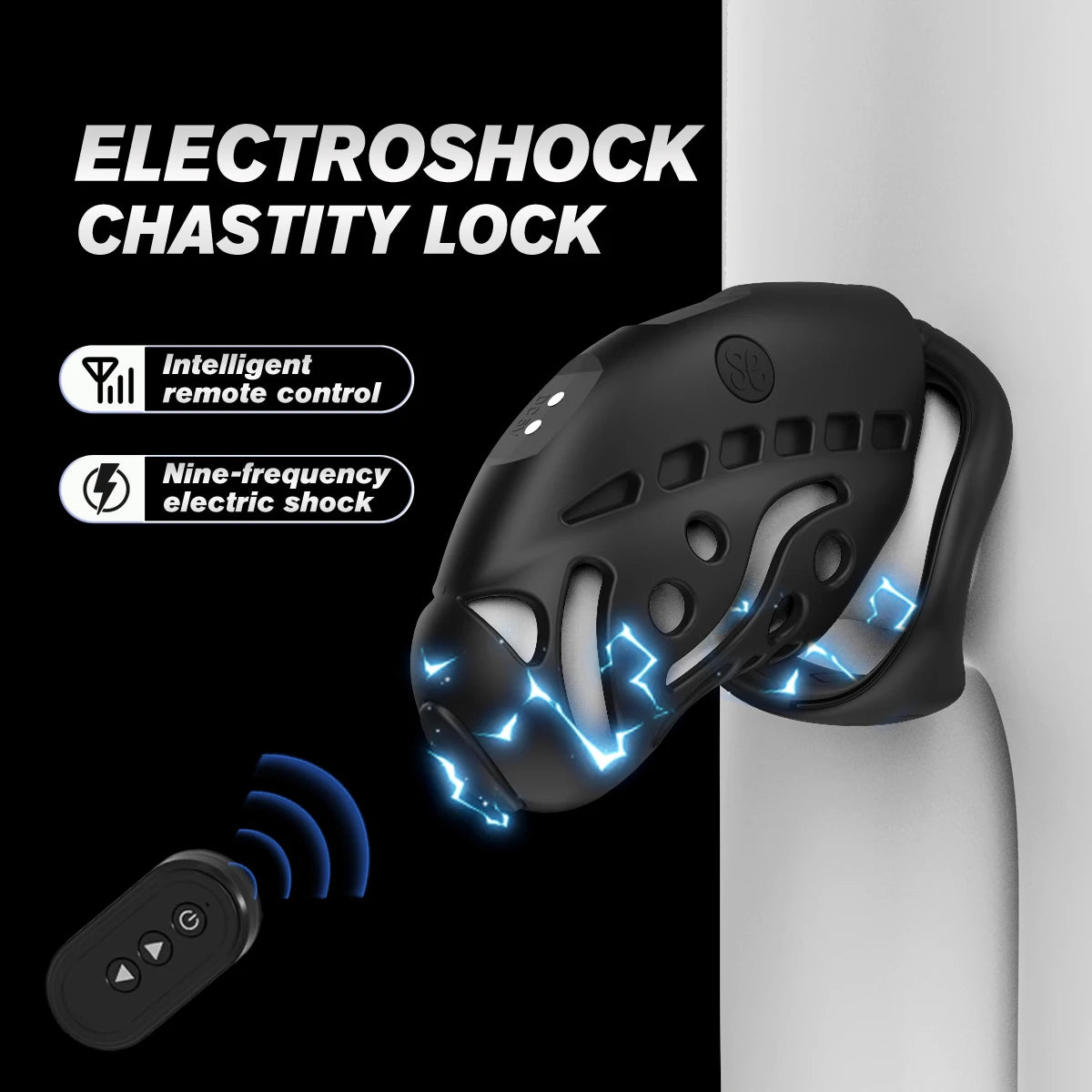 BSDM Wireless Remote Control Electric Shock Cage Male Chastity Cock Ring Lock Electrically Stimulated Penis Cage Adult Sex Toys