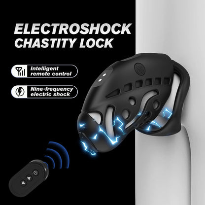 BSDM Wireless Remote Control Electric Shock Cage Male Chastity Cock Ring Lock Electrically Stimulated Penis Cage Adult Sex Toys