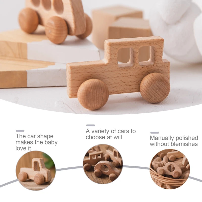 Wooden Baby Car Toys Beech Wooden Blocks Animal Dogs Cartoon Educational Montessori Toys For Children Teething Baby Teether