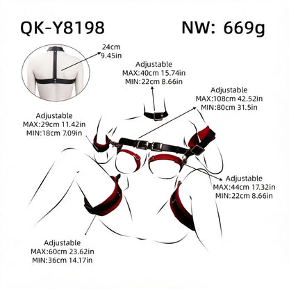 QKKQ Microfiber Leather Body Binding Belt Erotic Set Chest Restraint Bandage Handcuffs Wrist Thigh Strap BDSM Slave Couple Games