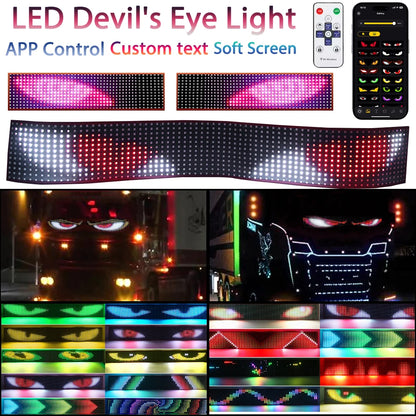 LED Truck Car Devil Eye Dynamic Pixel Panel Light Soft Foldable Lighting Scrolling 12V 24V For Board Windshield APP Remote