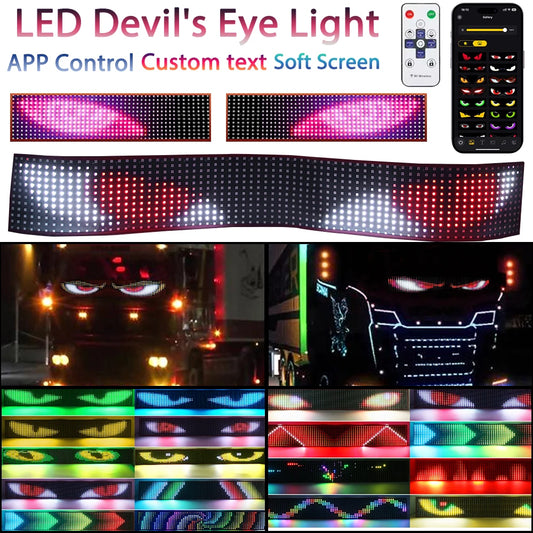 LED Truck Car Devil Eye Dynamic Pixel Panel Light Soft Foldable Lighting Scrolling 12V 24V For Board Windshield APP Remote