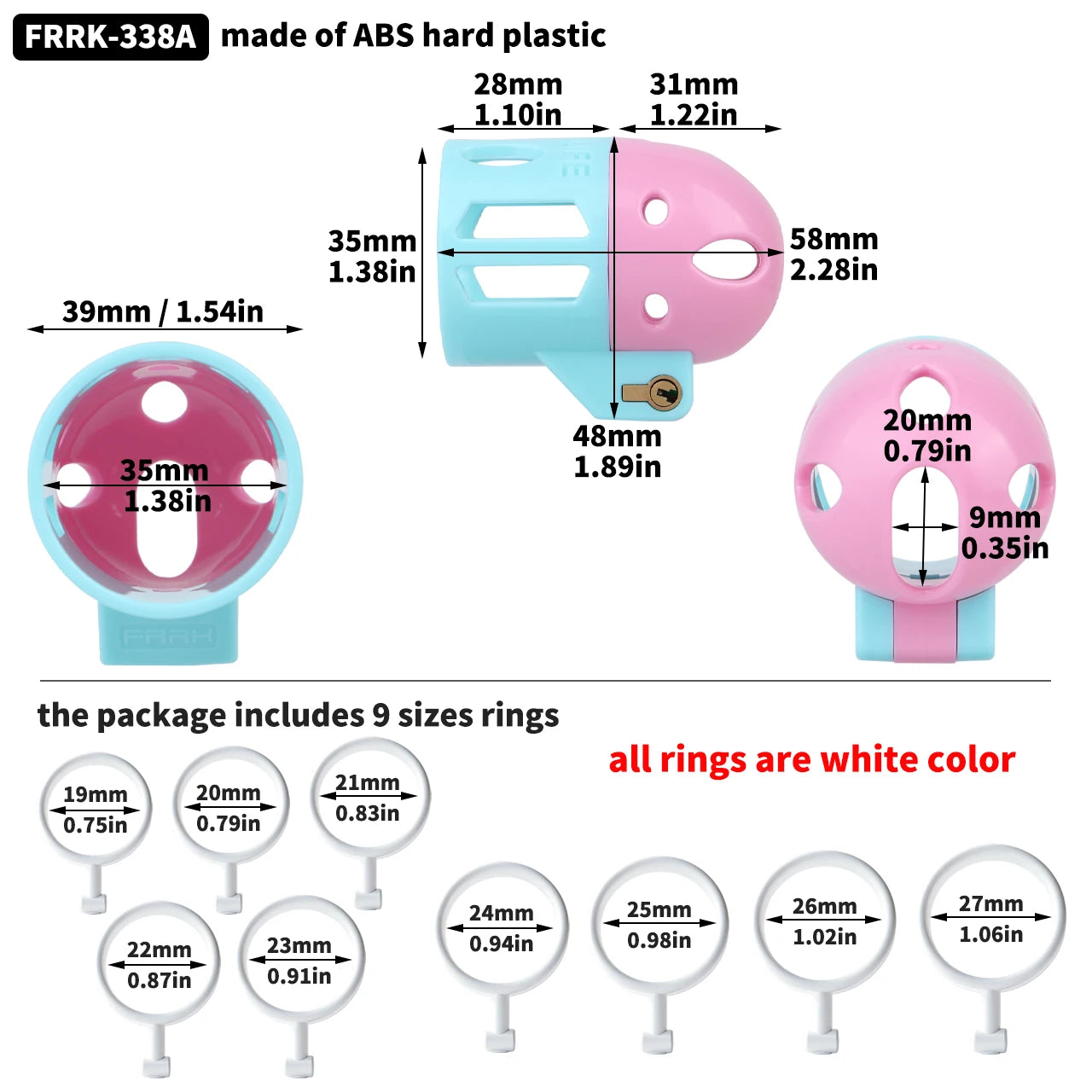FRRK ABS Mixed Color Male Chastity Cage Lightweight Breathable Hollow Straight Plastic Cock Lock No Base Rings Ergonomic Design