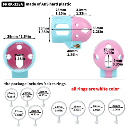 FRRK ABS Mixed Color Male Chastity Cage Lightweight Breathable Hollow Straight Plastic Cock Lock No Base Rings Ergonomic Design