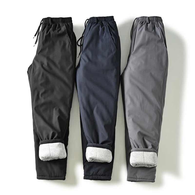 Men's Winter Thickened Cotton Thermal Pants Casual Straight Leg Windproof Water-Resistant Long Trousers Fashionable Youthwear