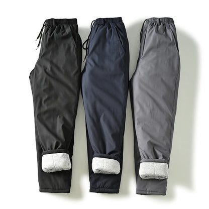 Men's Winter Thickened Cotton Thermal Pants Casual Straight Leg Windproof Water-Resistant Long Trousers Fashionable Youthwear