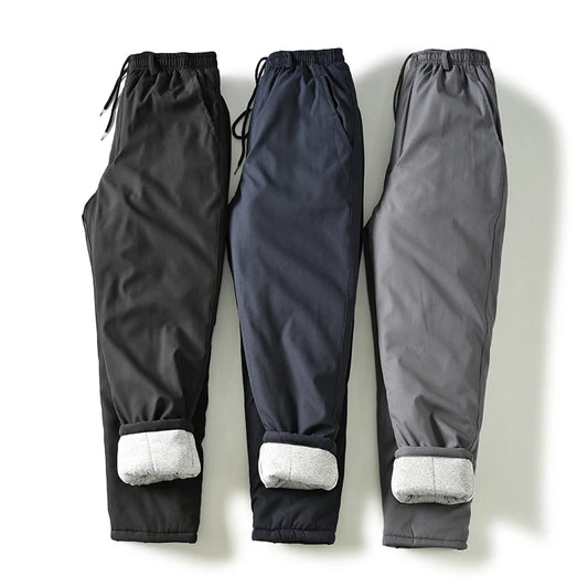 Men's Winter Thickened Cotton Thermal Pants Casual Straight Leg Windproof Water-Resistant Long Trousers Fashionable Youthwear