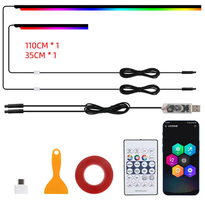 LED Symphony Ambient Lights Strip Car Interior Streamer RGB LED Neon Hidden Acrylic Strip Decoration Atmosphere Lamp USB