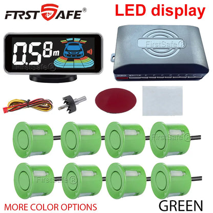 Backlight Multi Language Voice Broadcast LED Parking Display Reverse Radar Detector 4 Probes Universal Auto Safety Auxiliary Kit