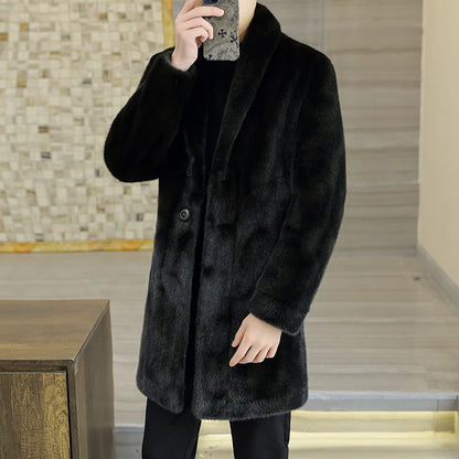 High Quality Fashion Handsome Double-sided Wear Fur One Thick Winter Suit Collar Trench Coat Gold Mink Fur Men's Top  Button