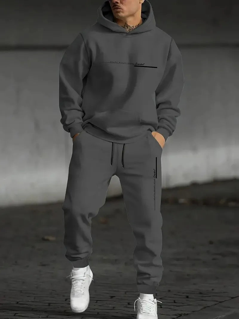 The new men's set for Spring and Autumn 2025 features a casual fashionable soft and comfortable 3D letter pattern print