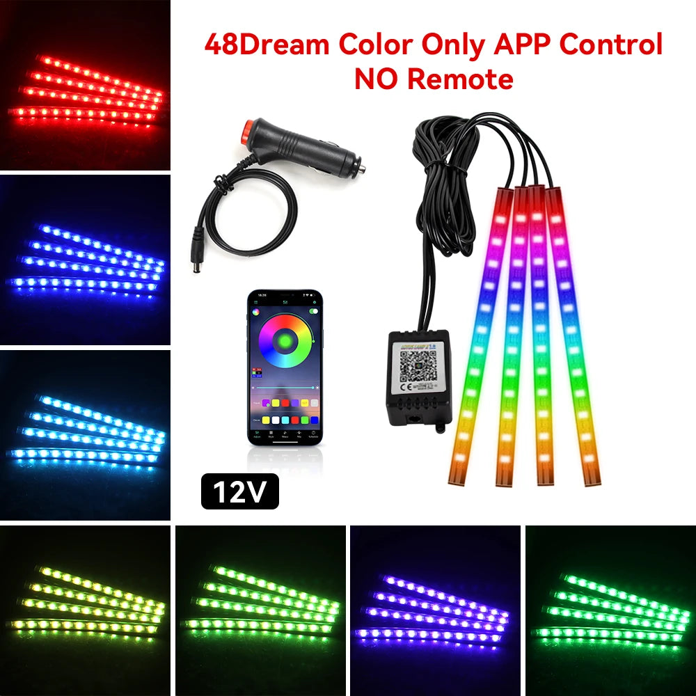 4 IN 1 Car Automotive Ambient Light Neon Foot Light Interior LED Ambient Light Car USB/Cig Music Light Environment Decoration