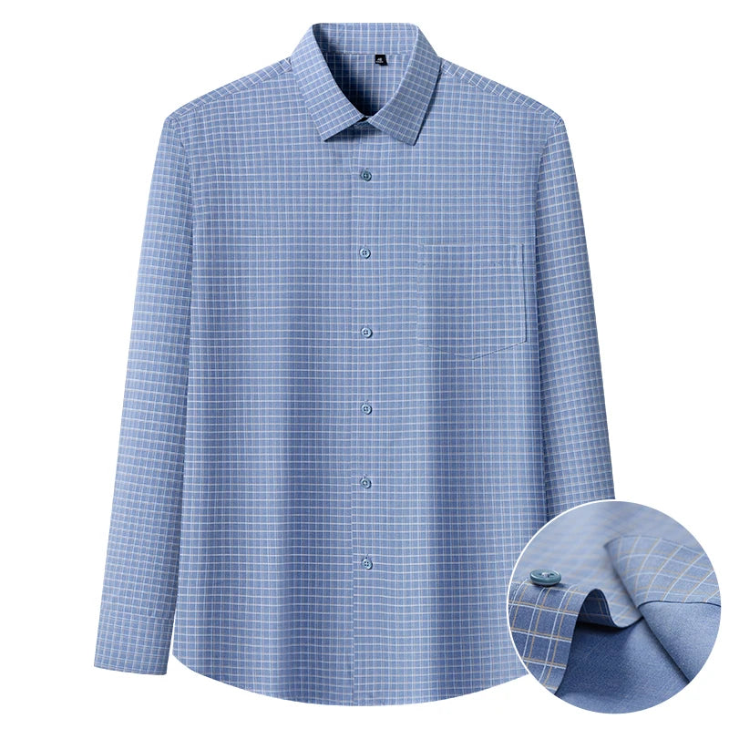 High Quality Men's Long Sleeve Business Casual Plaid Workwear Shirts Anti-Wrinkle Fashion Stripe Office Regular Slim Fit Blouses