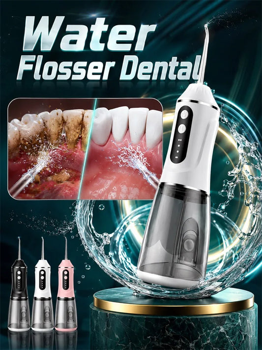 Upgraded Oral Irrigator Portable Electric Water Flosser Dental 380ml Type-C Charge 3 Modes For Teeth/Gum Cleaning 4 Nozzles