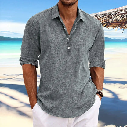 Men's Half Button Polo Shirt Short Sleeve Linen Look Casual Summer Top 2026