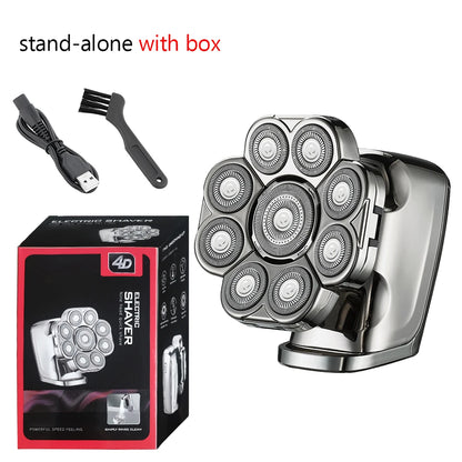 9 Head 6-in-1 Electric Shaver for Men, 4D Floating Bald Head Razor, Rechargeable Waterproof Grooming Kit with Trimmer,