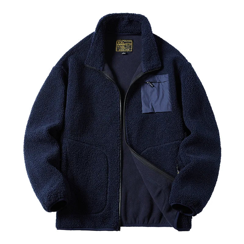 2024 Fashion Fleece Jackets Man Trendy Lamb Wool Coats Outdoor Sports Thick Warm Casual Streetwear Coats Windproof Jacket Male