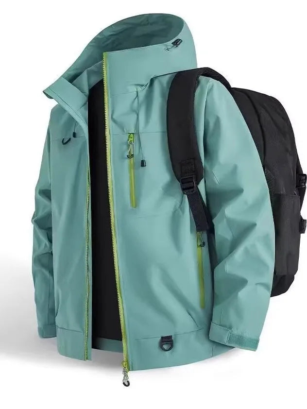 New 2025 Men's Outdoor Casual Thickened Jacket Windproof Waterproof Warmth Hooded Zipper Closure Polyester Fiber Long Sleeve ...