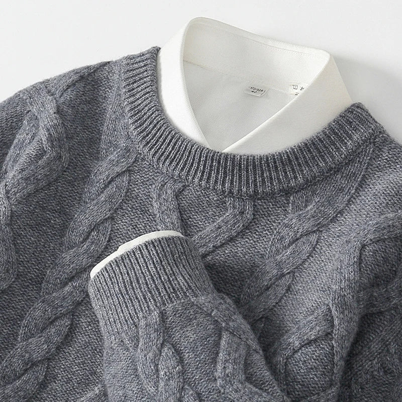 Three heavy thick sweaters men's round neck pullover sweater youth loose twisted cashmere bottoming knitting fir