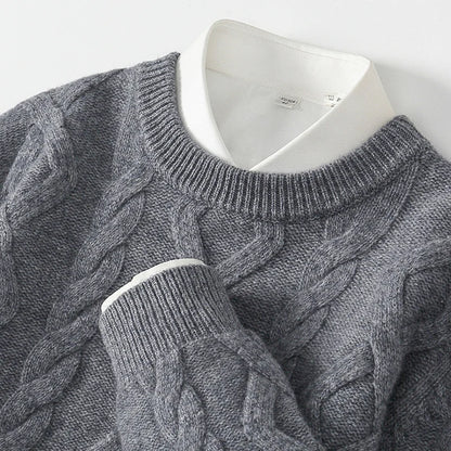 Three heavy thick sweaters men's round neck pullover sweater youth loose twisted cashmere bottoming knitting fir