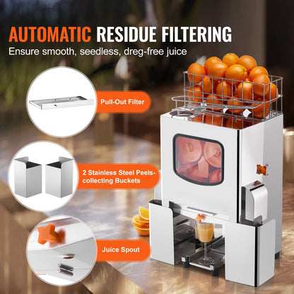 SucceBuy Commercial Orange Juicer Machine 120W Automatic Juice Extractor Stainless Steel Orange Squeezer 20 Oranges/Minute