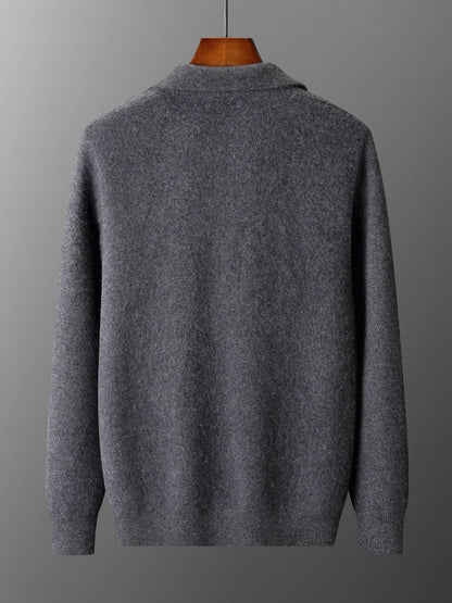 New autumn and winter pure cashmere cardigan men's lapel zipper knitted jacket sweater jacket loose casual top