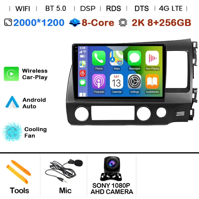 Car Radio Android 15 For Honda Civic 8 FK FN FD 2005 - 2012 RHD Multimedia Player Navigation GPS Carplay Stereo BT Head Unit DSP