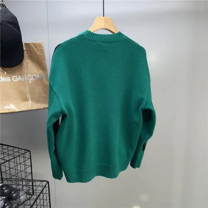 Crewneck Black Pullovers Round Collar Green Graphic Men's Clothing Knit Sweater Male Sweatshirts Japanese Retro Y2k Vintage Neck
