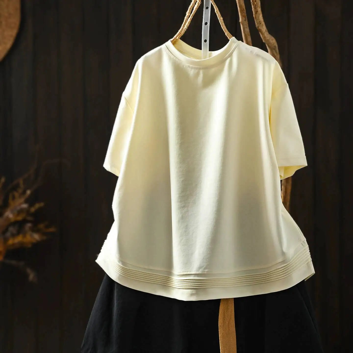 Pink Short-sleeve Women Top 2026 Stylish Summer New Design Pleated Hem Loose T-shirt ZF2158