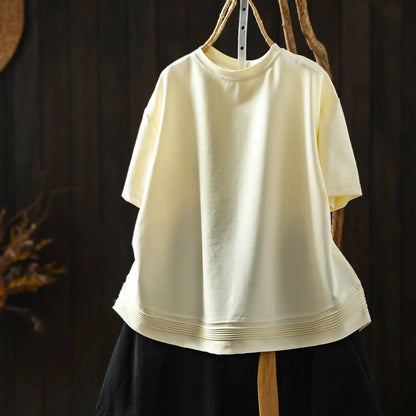 Pink Short-sleeve Women Top 2026 Stylish Summer New Design Pleated Hem Loose T-shirt ZF2158